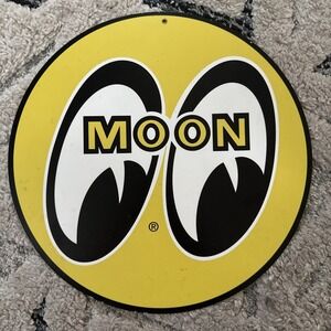 MOON Gas & Oil Round Tin Sign Yellow Black White Advertising 14x14